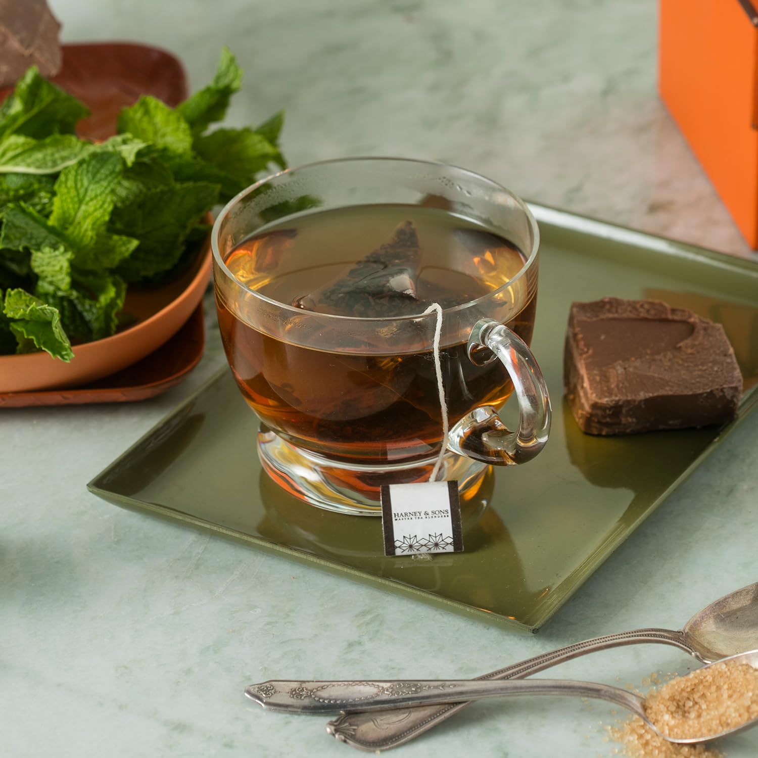 Harney and Sons Chocolate Mint, Flavored Black Tea - 20 Sachets per Tin - Image 4