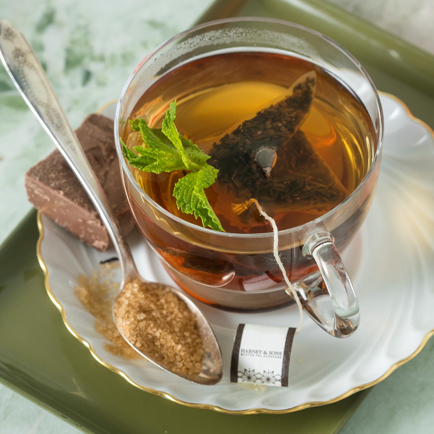 Harney and Sons Chocolate Mint, Flavored Black Tea - 20 Sachets per Tin - Image 5