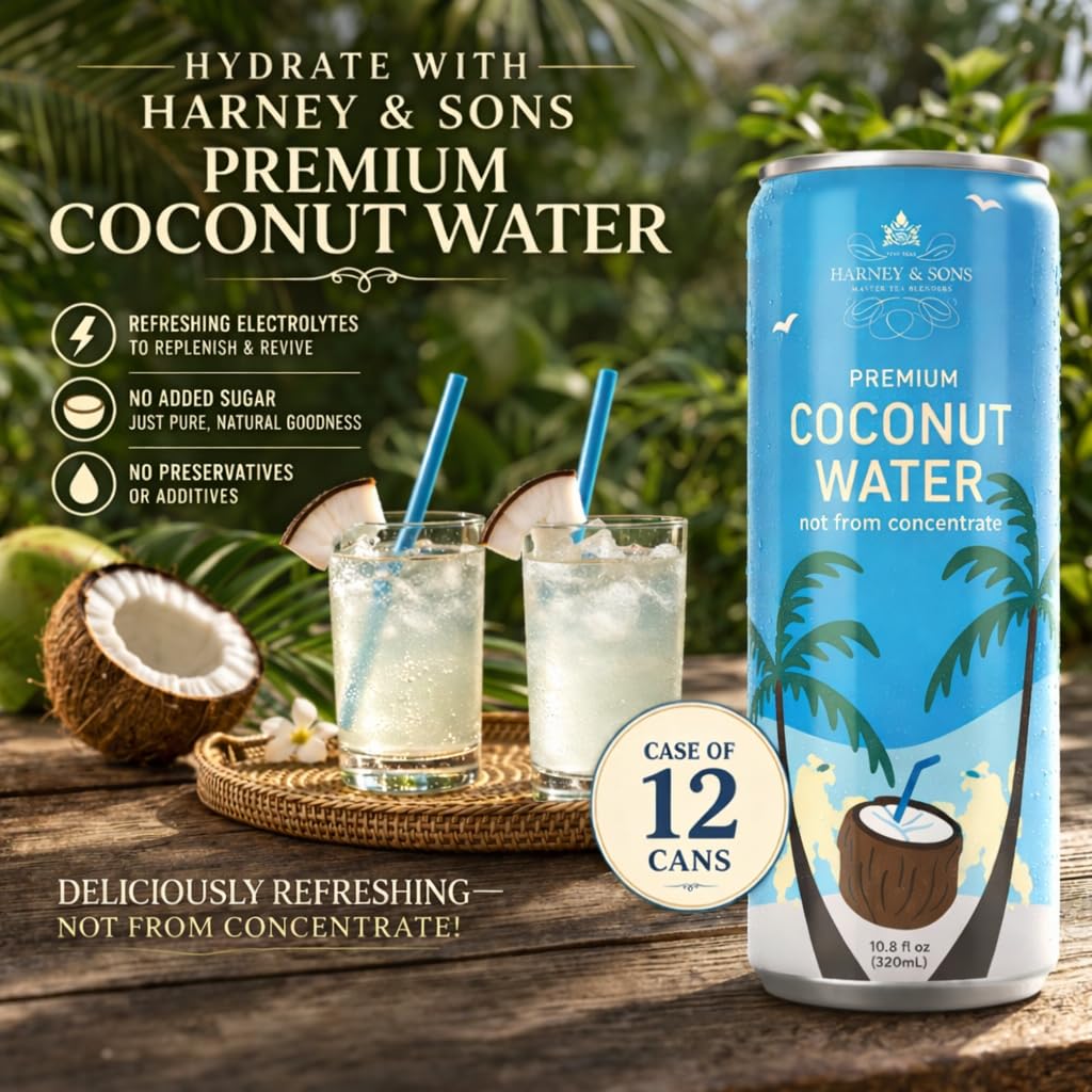 Harney & Sons Coconut Water, Naturally Refreshing, Natural Electrolytes for Hydration, No Preservatives, 10.8 fl oz Cans (Pack of 12) - Image 5