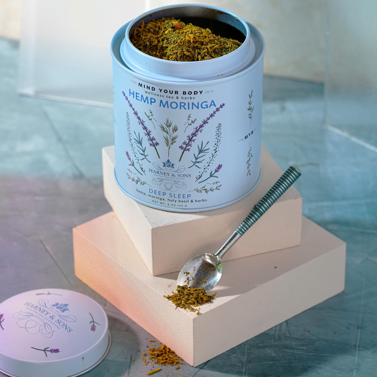 Harney & Sons Hemp Moringa Tea Blend, Wellness, Deep Sleep Blend, 5 oz tin - Image 3