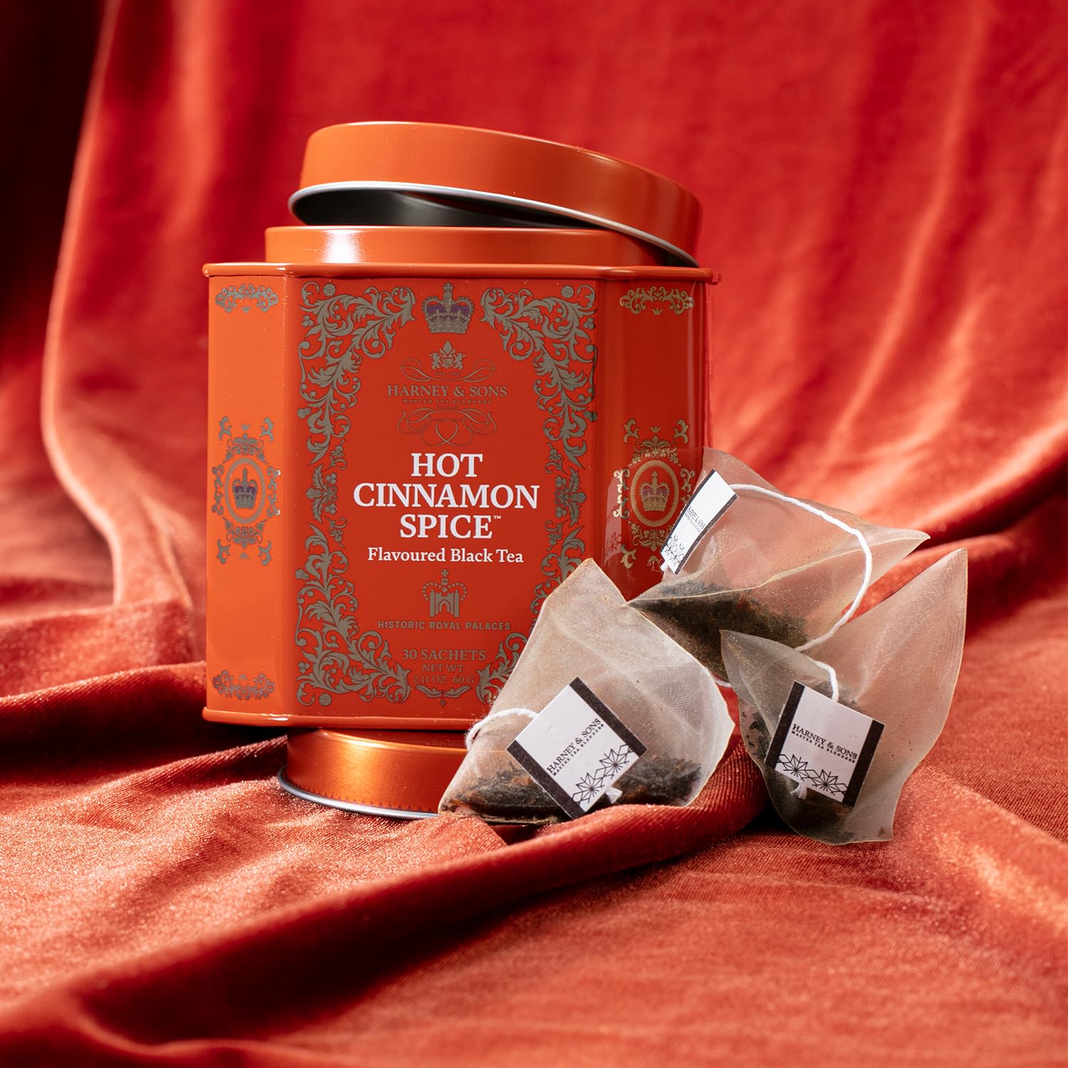 Harney & Sons Hot Cinnamon Spice Tea Tin - Black Tea with Orange & Sweet Clove - 2.67 Ounces, 30 Sachets - Image 4