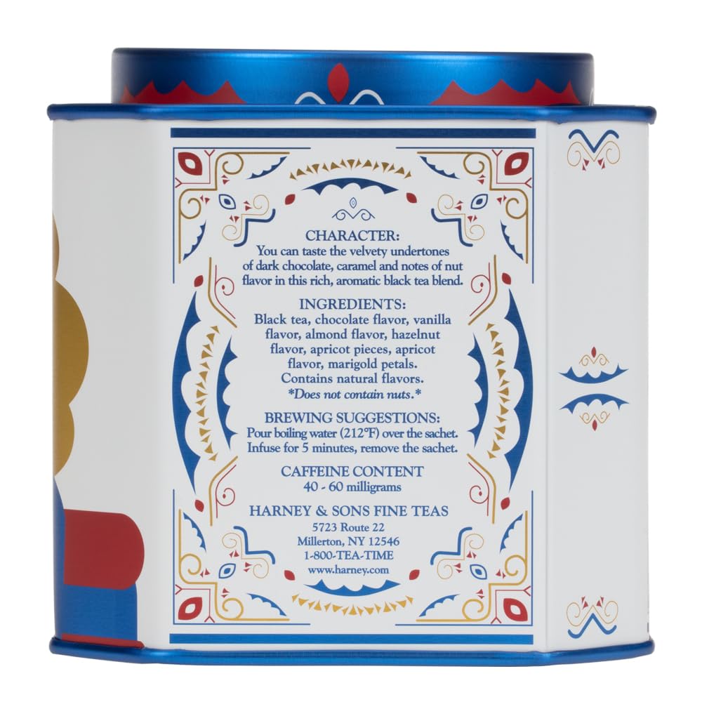 Harney & Sons Nutcracker Blend | Black tea with chocolate, almond, hazelnut flavors, apricot pieces and marigold petals, 30 ct sachet tin - Image 3