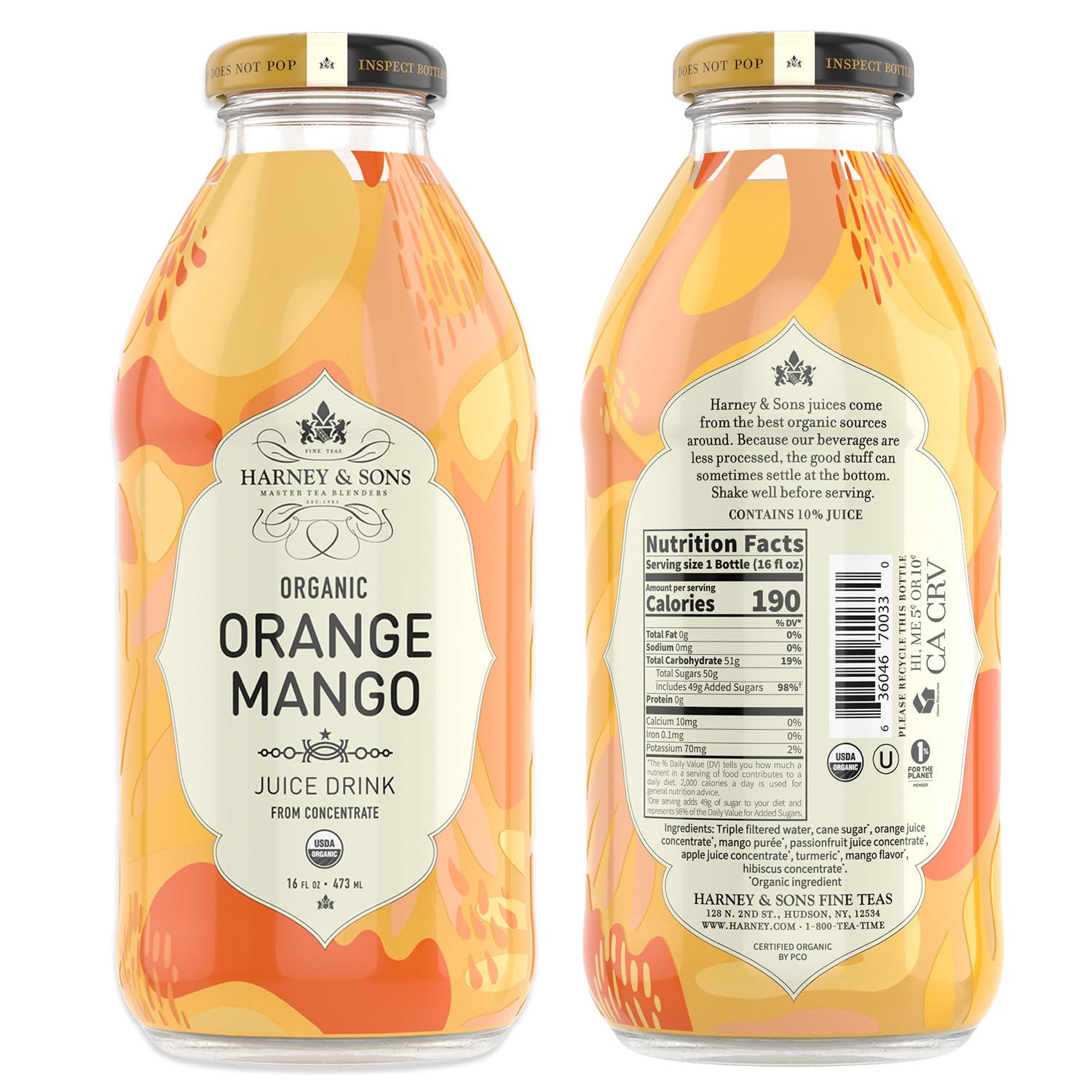 Harney & Sons Organic Orange Mango Juice Drink, Glass Bottles, 16 Fl Oz (Pack of 12) - Image 3