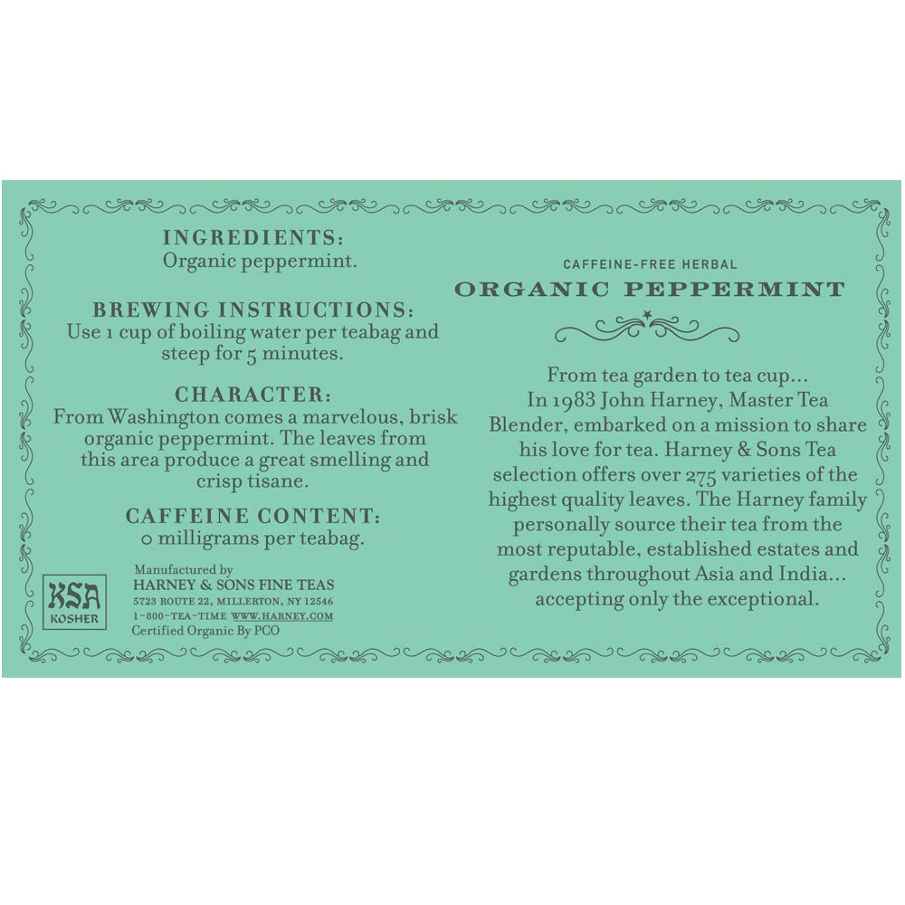 Harney & Sons Organic Peppermint Tea 1.76oz/50g (50 Tea Bags) - Image 4
