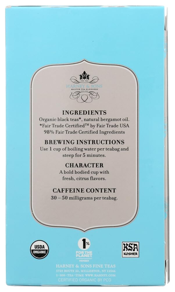 Harney & Sons Premium Tea, Organic Earl Grey Supreme Black Tea, Individually Wrapped Tea Bags, 20/box - Image 3