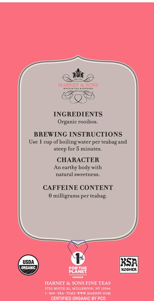 Harney & Sons Premium Tea, Organic Rooibos Herbal Tea, Individually Wrapped Tea Bags, 20/box - Image 3